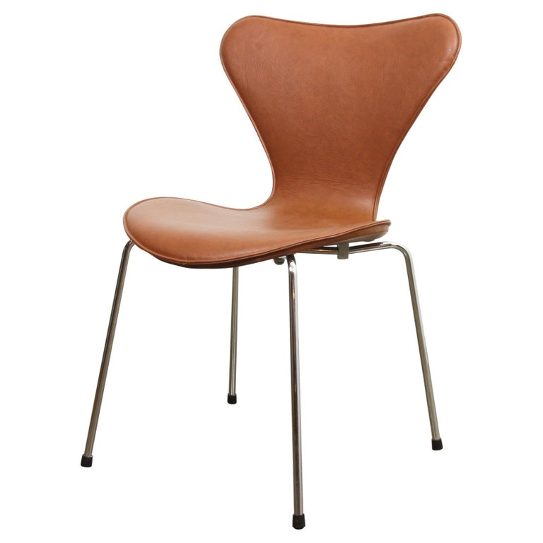 Arne Jacobsen Dining Chair Model 3107 Cognac Leather - 3 For Sale on 1stDibs