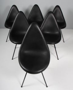 Arne Jacobsen, Dining Chair Model 3110, Drop Chair, Black Aniline Leather