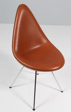 Arne Jacobsen, Dining Chair Model 3110, Drop Chair, tan Pure Aniline Leather