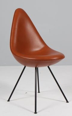 Arne Jacobsen, Dining Chair Model 3110, Drop Chair, tan Pure Aniline Leather