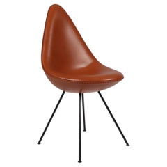 Arne Jacobsen, Dining Chair Model 3110, Drop Chair, tan Pure Aniline Leather