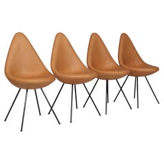 Chaise de salle à manger modèle 3110, chaise suspendue en cuir aniline beige vintage Arne Jacobsen