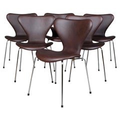 Arne Jacobsen Dining Chair, Model ''Syveren'' 3107, Mokka Aniline Leather