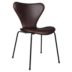 Vintage Arne Jacobsen Dining Chair, Model ''Syveren'' 3107, Mokka Aniline Leather