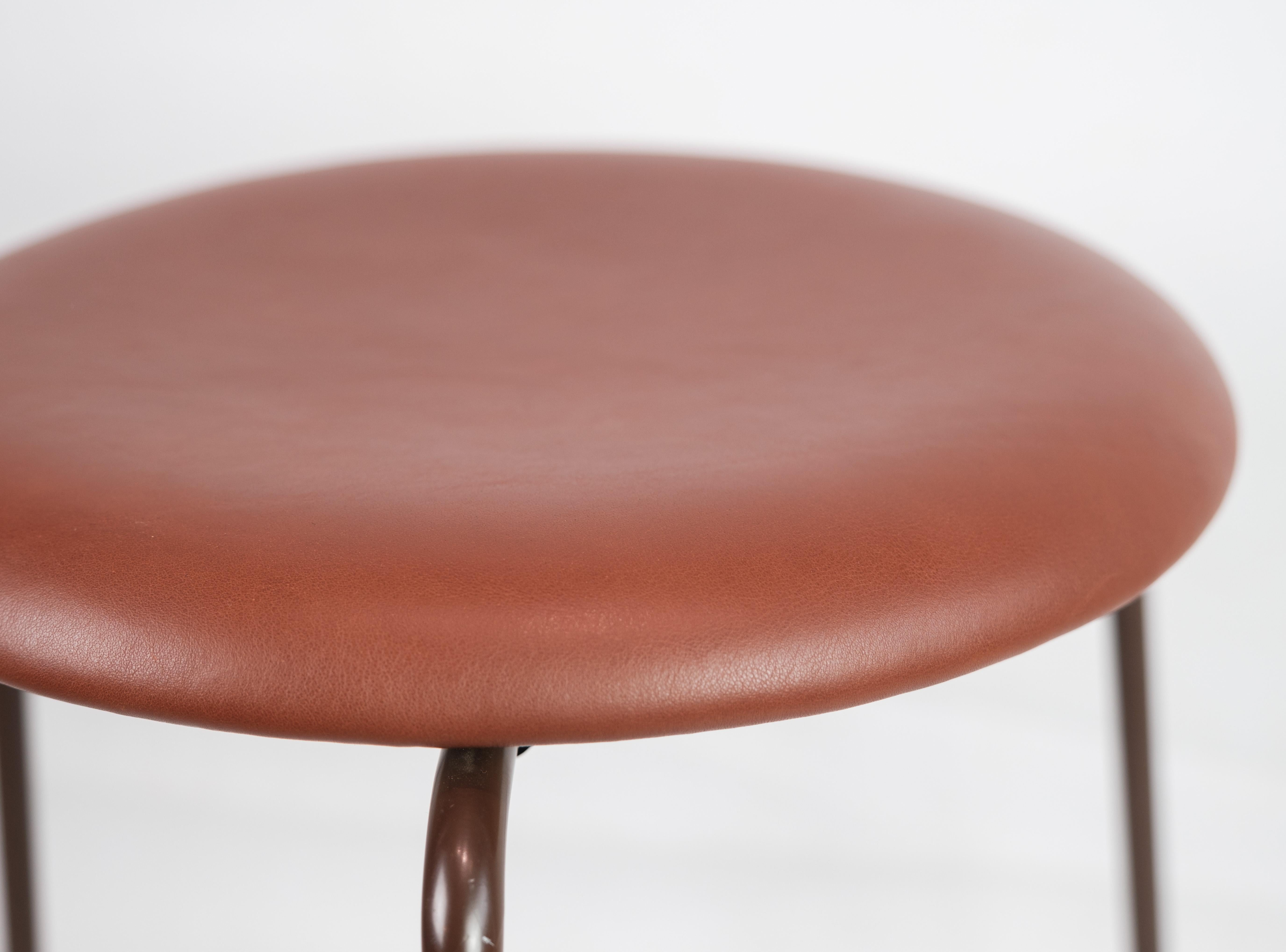 Unknown Arne Jacobsen Dot Stool / Stool with Leather and Brown Painted Frame from 1960s