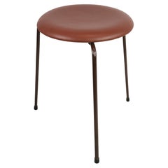 Vintage Arne Jacobsen Dot Stool / Stool with Leather and Brown Painted Frame from 1960s