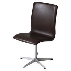 Arne Jacobsen Early Edition "Oxford" Chair in Brown Leather, Fritz Hansen, 1966