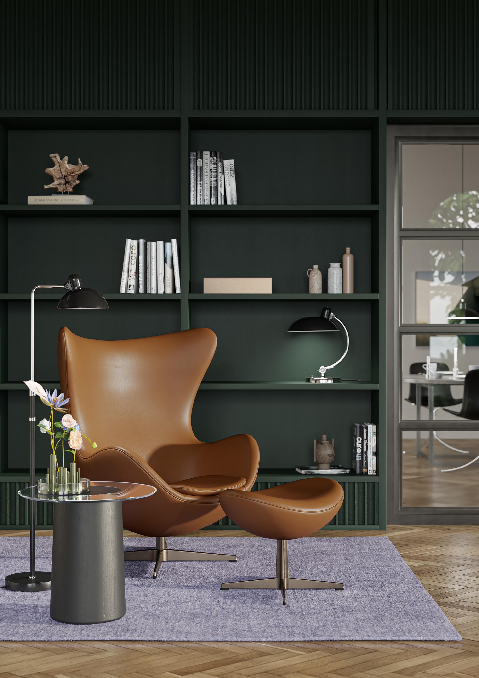 Arne Jacobsen 'Egg' Stuhl für Fritz Hansen in Lederpolsterung (Kat. 3).

Fritz Hansen wurde 1872 gegründet und ist zum Synonym für legendäres dänisches Design geworden. Die Marke kombiniert zeitlose Handwerkskunst mit einem Schwerpunkt auf