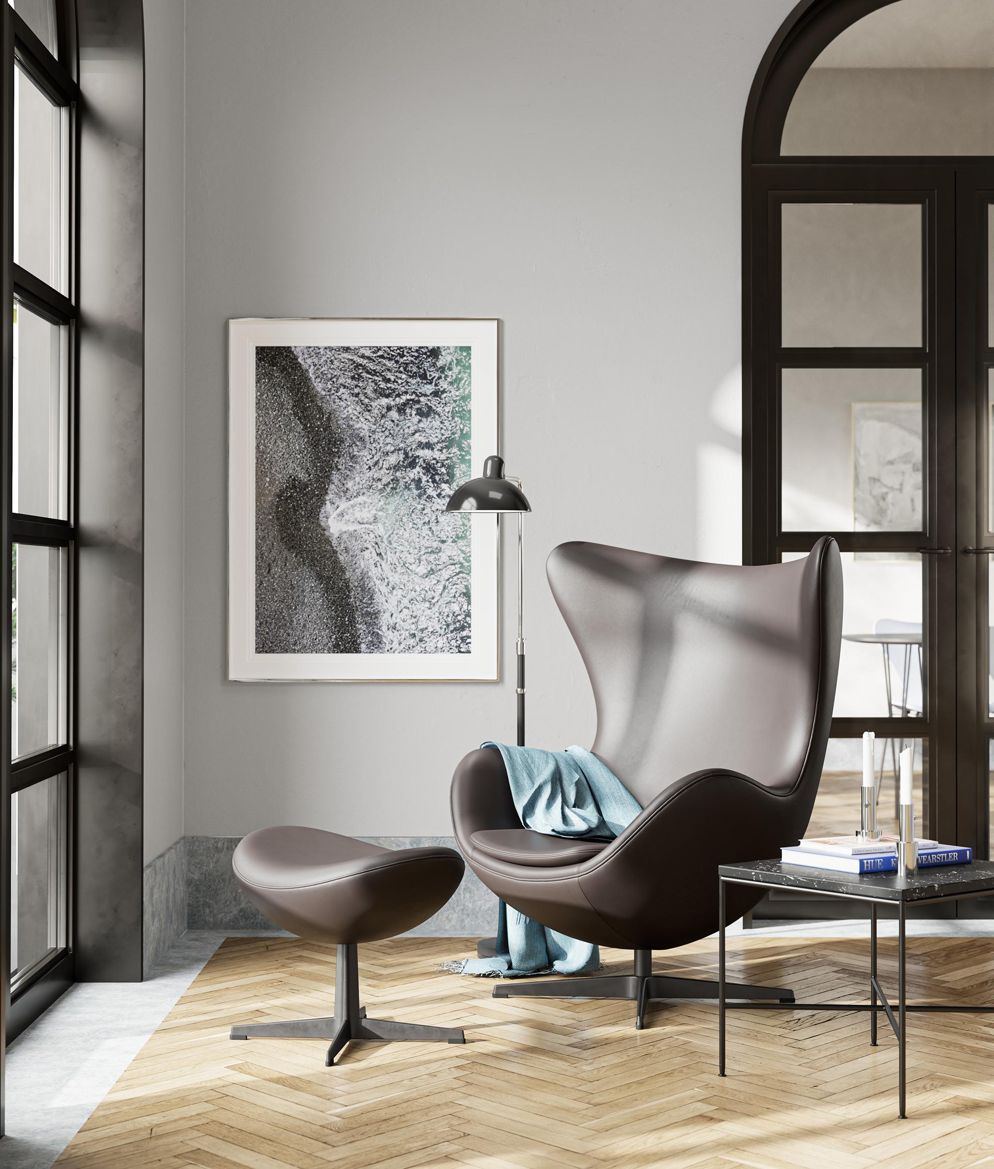 Arne Jacobsen „Egg“-Stuhl für Fritz Hansen mit Lederpolsterung (Cat. 3) (Skandinavische Moderne) im Angebot