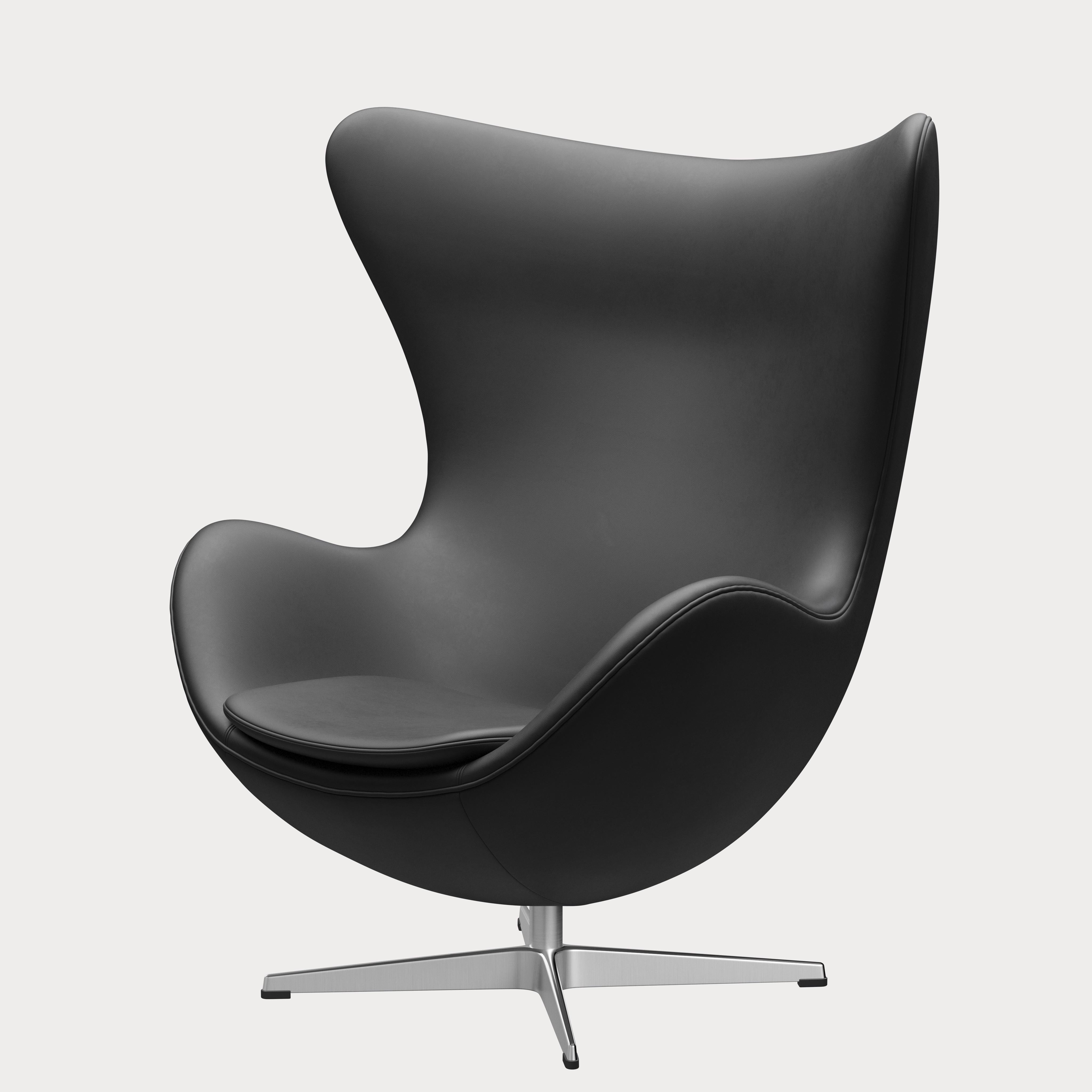 Metal Arne Jacobsen 'Egg' Chair for Fritz Hansen in Leather Upholstery (Cat. 3) For Sale