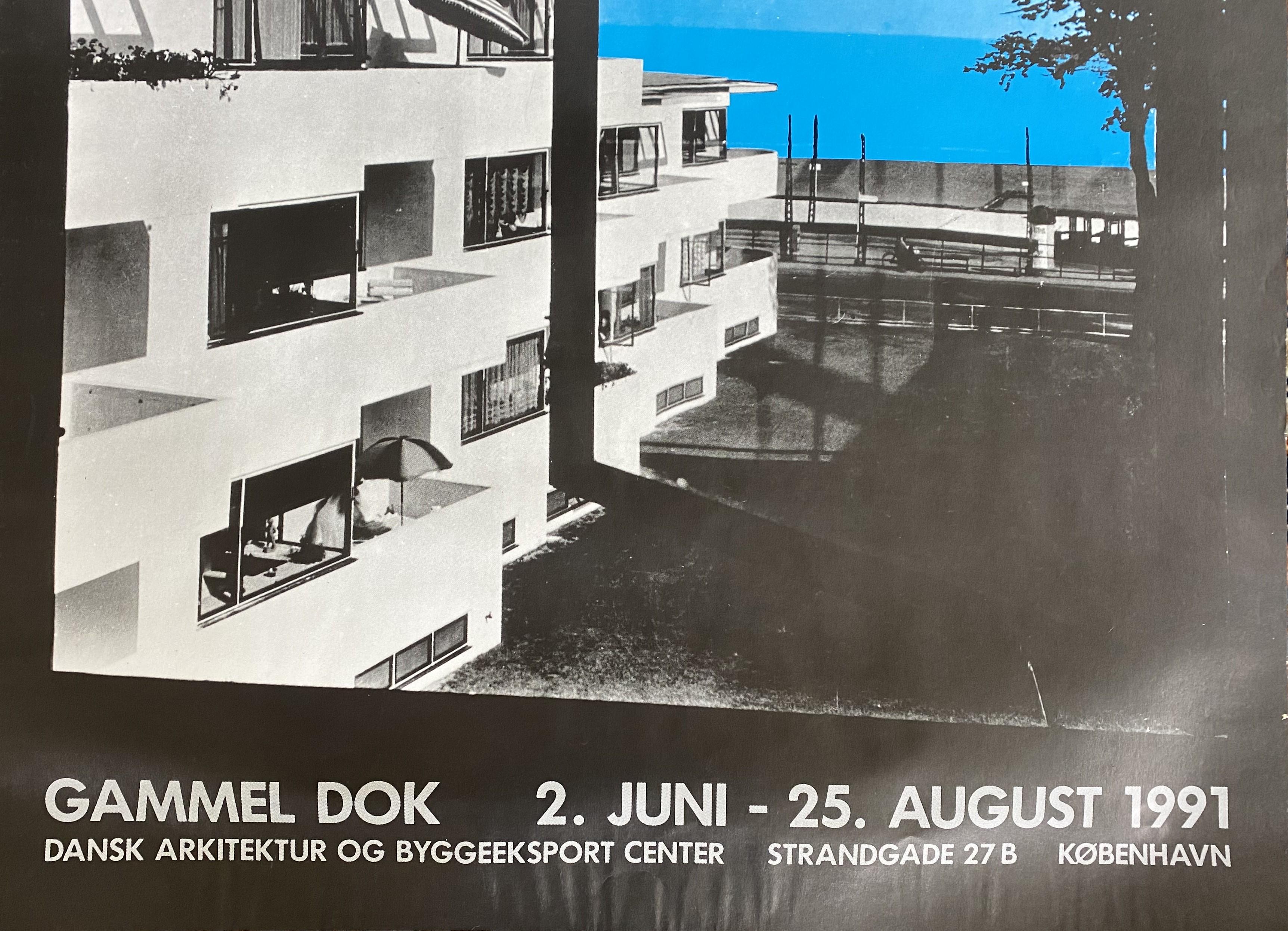 Here is a very rare and desirable vintage exhibition poster by the Danish designer Arne Jacobsen.
The exhibition took place from june 2th - august 25th 1991 at the Gammel Dok, Dansk Arkitektur Og Byggeesport Center, Copenhagen Denmark.

Arne