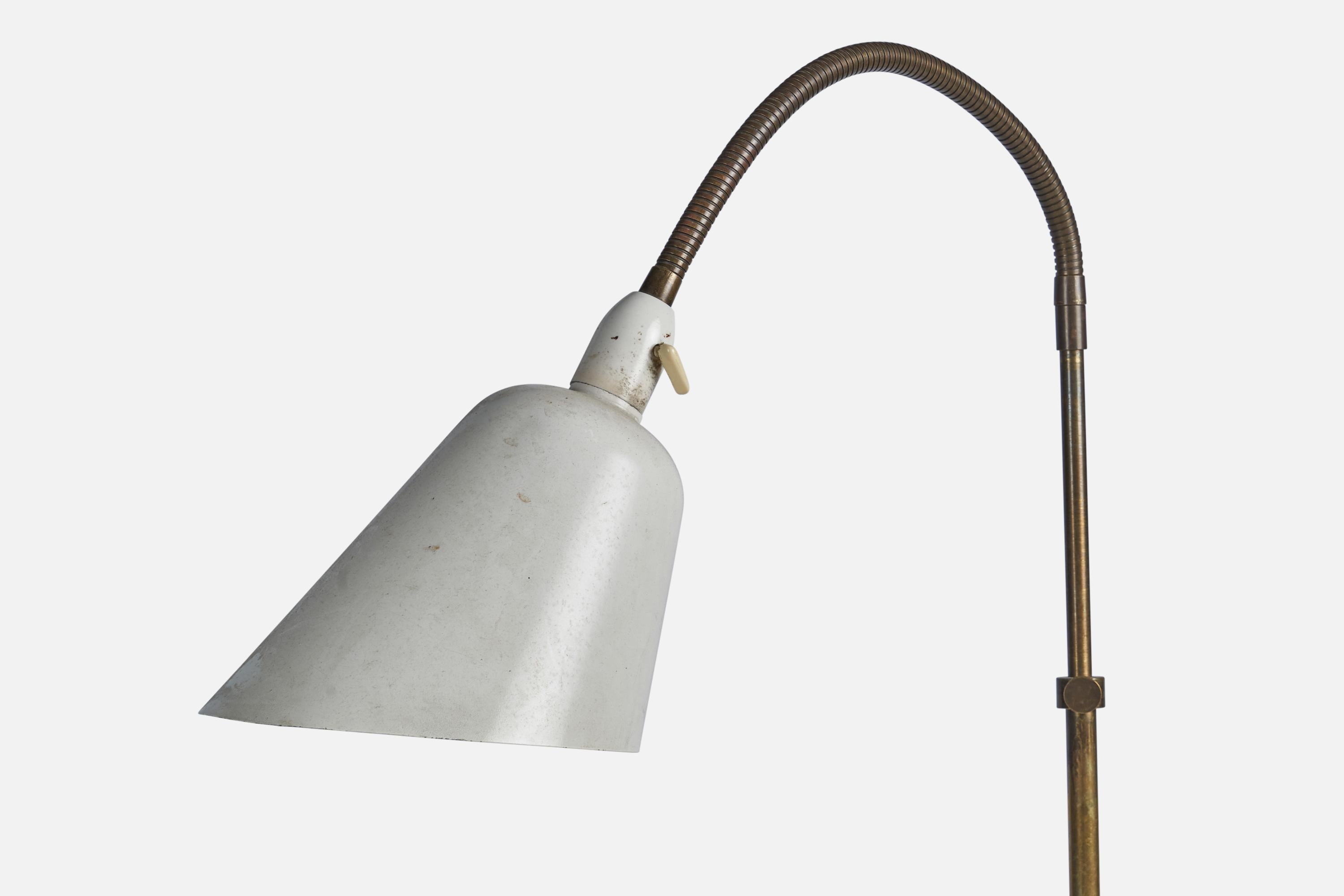 Swedish Arne Jacobsen, Floor Lamp, Brass, Metal, Denmark, 1930s For Sale