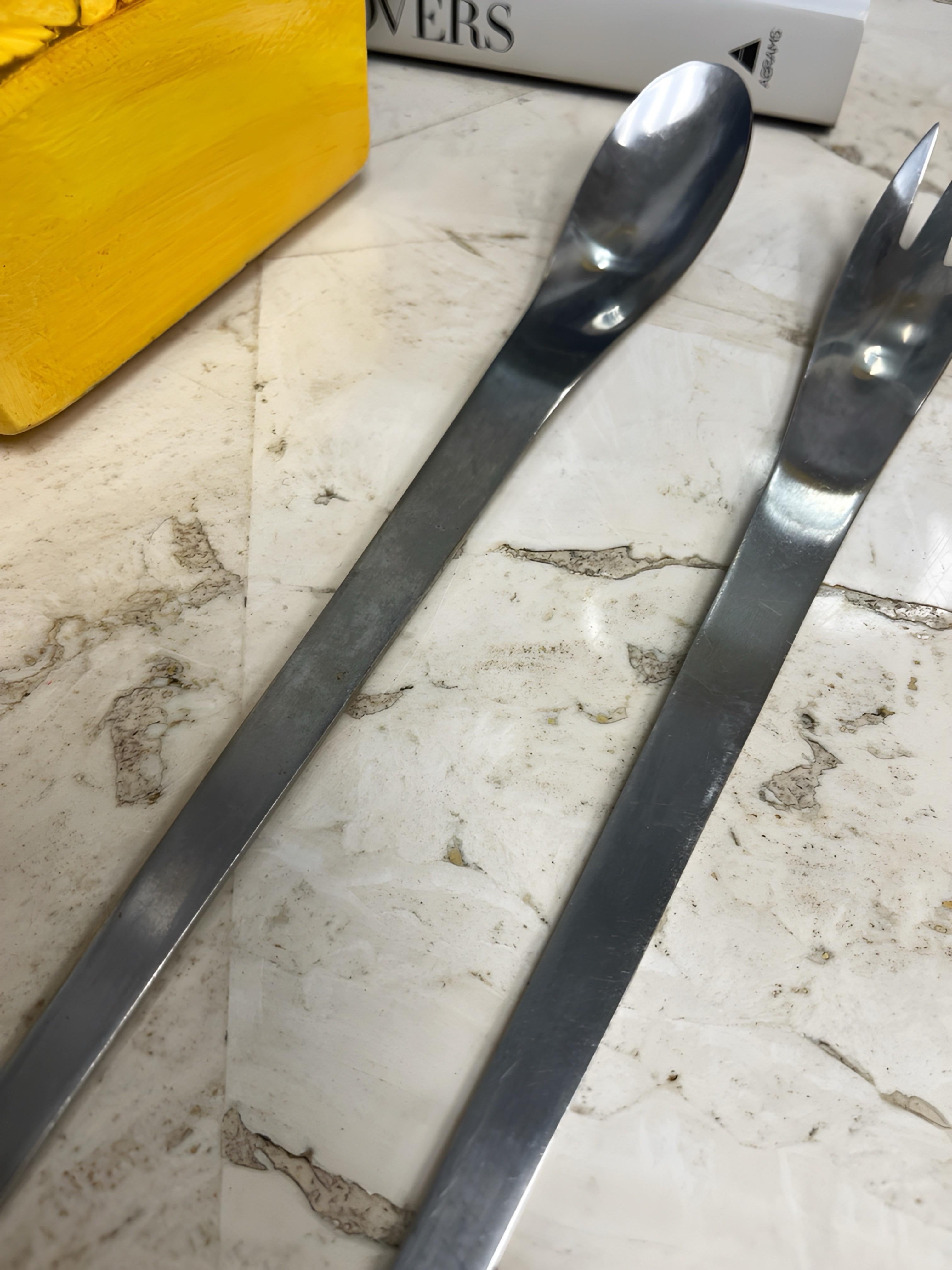 Scandinavian Modern Arne Jacobsen for a Michelsen Stainless Server Set Denmark Matte - a Set of 2 For Sale