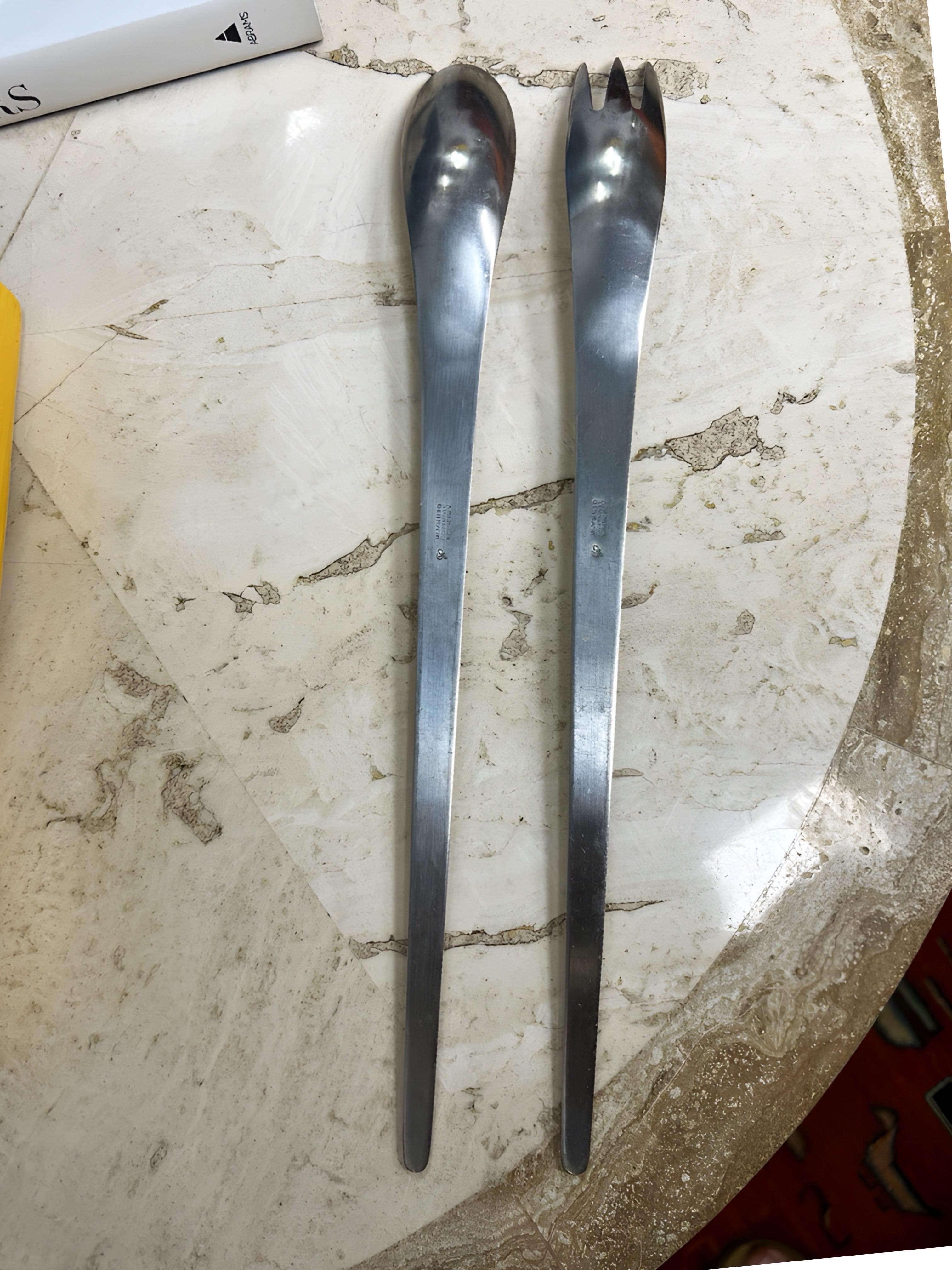 Danish Arne Jacobsen for a Michelsen Stainless Server Set Denmark Matte - a Set of 2 For Sale