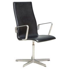 Arne Jacobsen pour Fritz Hansen Chaise de bureau Oxford en cuir noir, modèle 3273