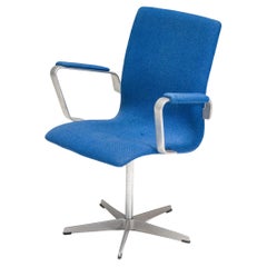 Vintage Arne Jacobsen for Fritz Hansen Blue Fabric Model 3291 Oxford Office Chair