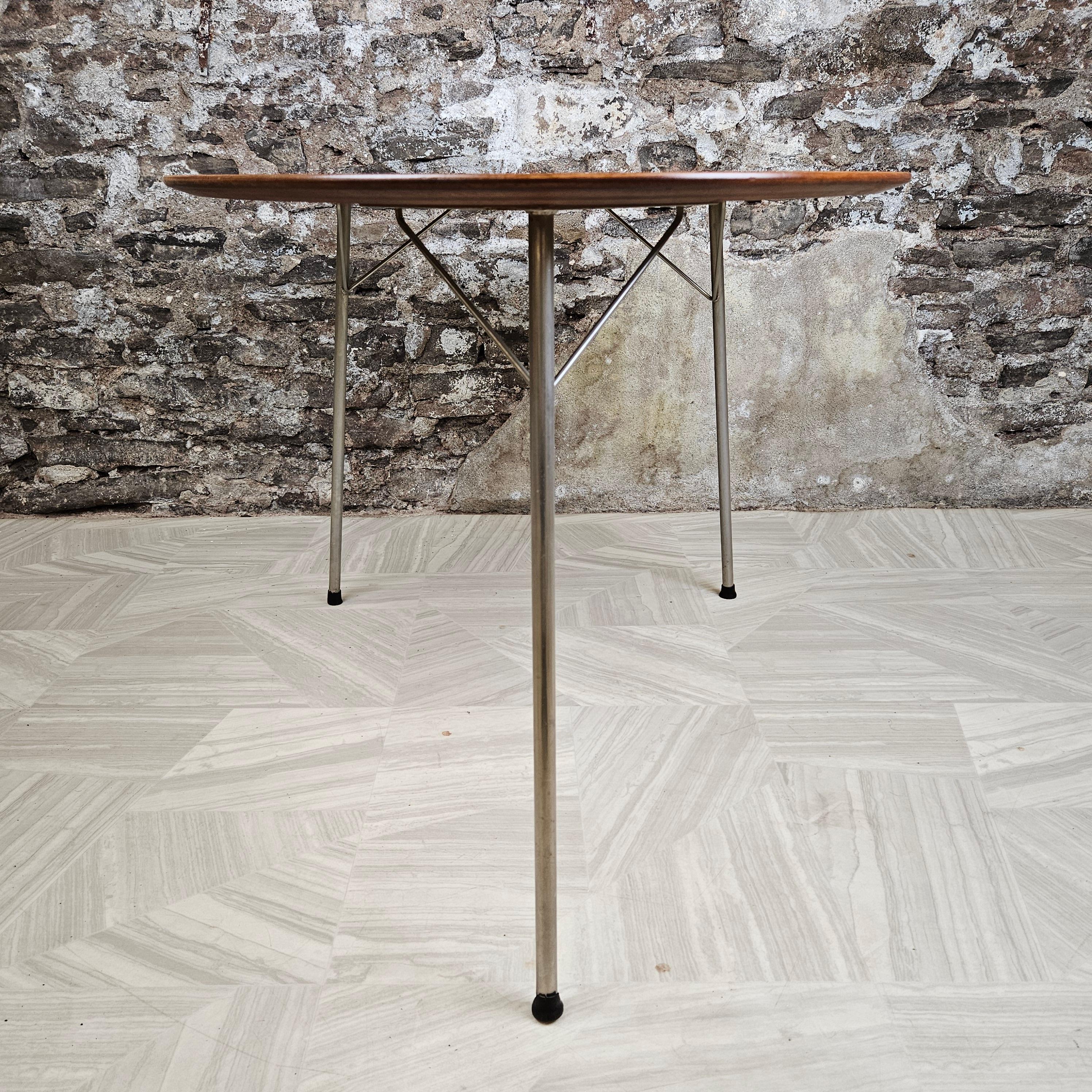 Chrome Arne Jacobsen for Fritz Hansen Danish Teak Egg Table