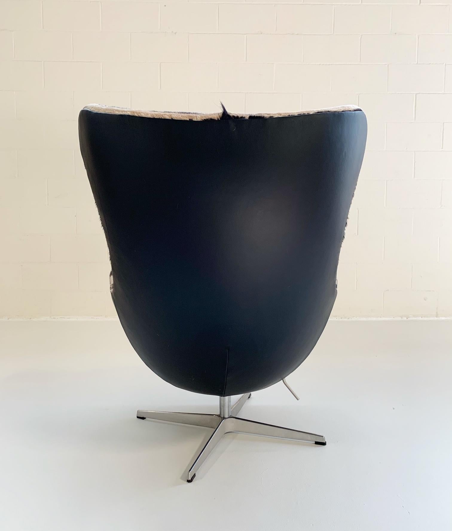 Danish Arne Jacobsen for Fritz Hansen Egg Chair in Zebra Hide and Loro Piana Leather