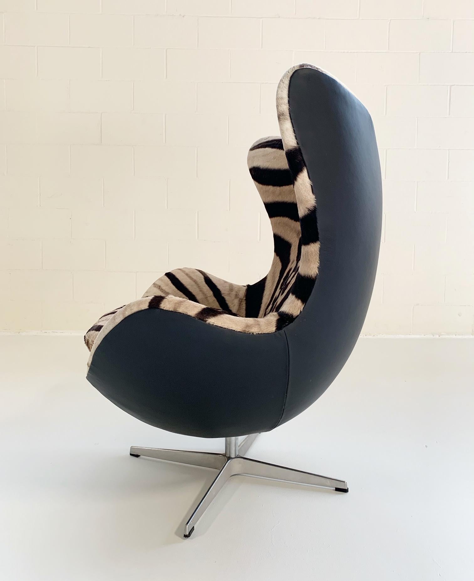 Arne Jacobsen for Fritz Hansen Egg Chair in Zebra Hide and Loro Piana Leather In Excellent Condition In SAINT LOUIS, MO