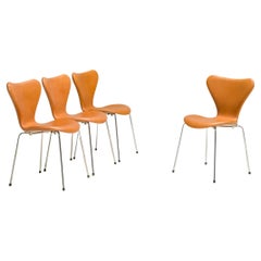 Arne Jacobsen for Fritz Hansen Leather 3107 Series 7 Dining Chairs, Set of 4