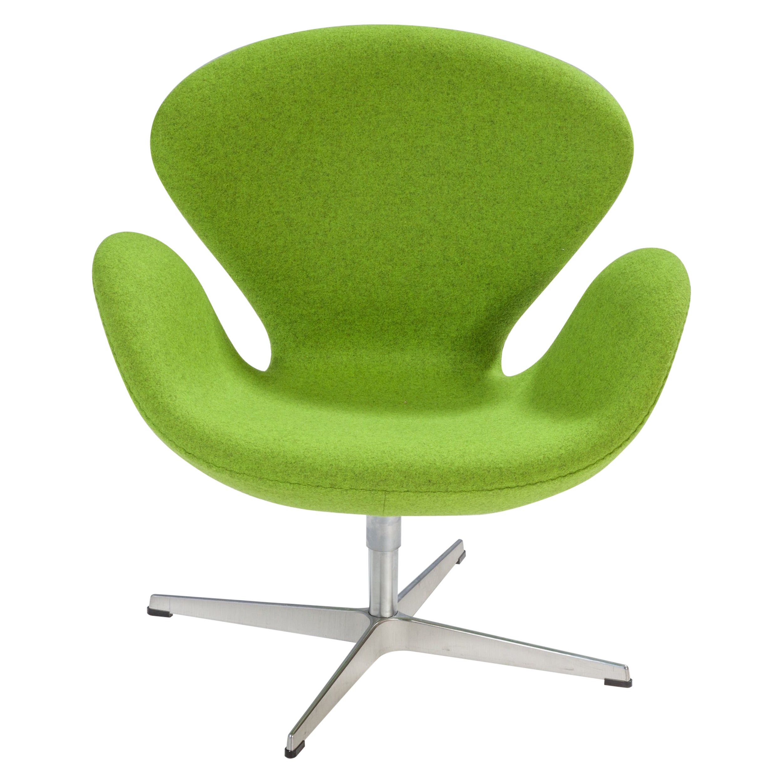 Arne Jacobsen for Fritz Hansen Lime Green Woolen Swan Swivel Armchair