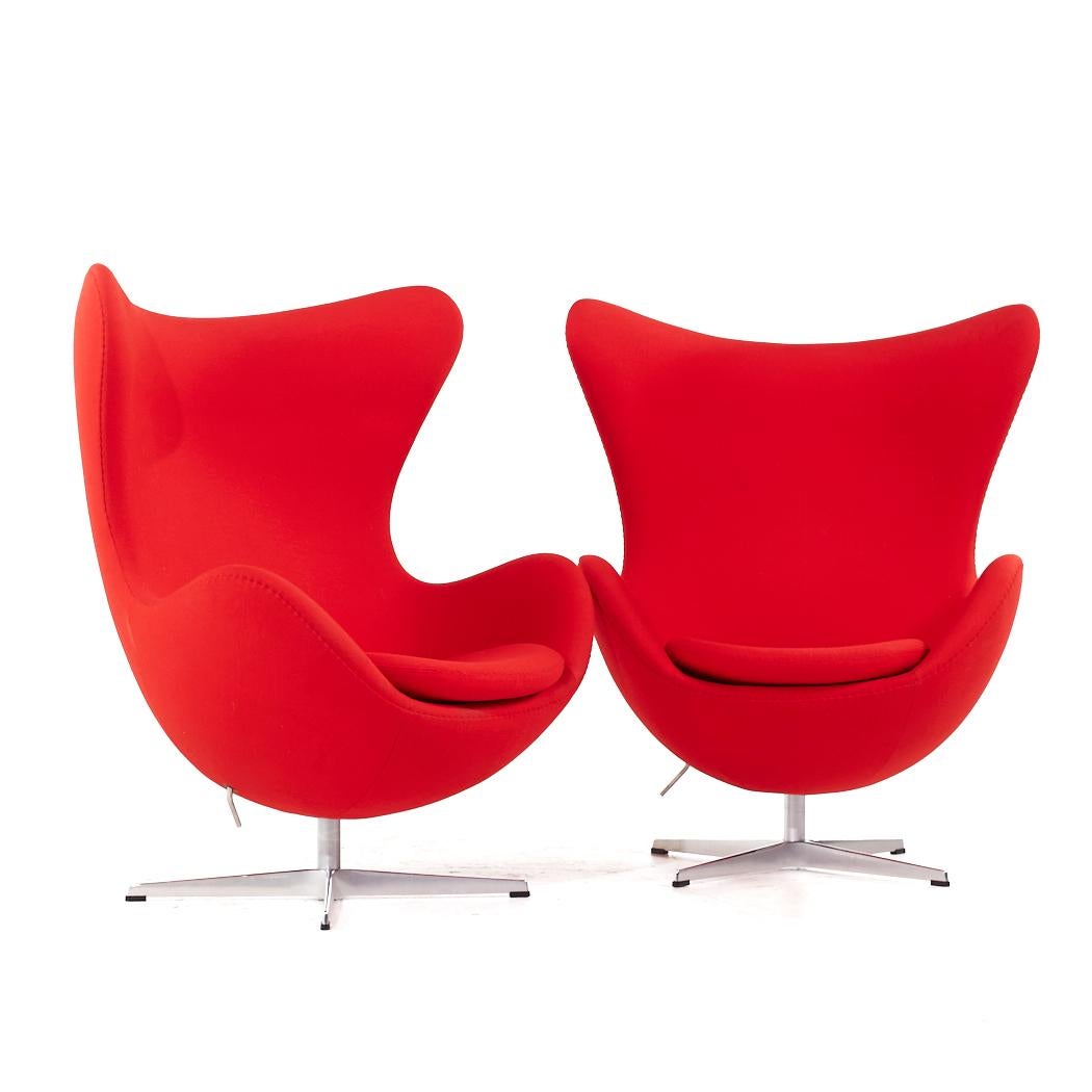 Arne Jacobsen for Fritz Hansen Mid Century Egg Chair - Pair

Each chair measures: 34 wide x 31 deep x 42 inches high, with a seat height of 16.5 and arm height of 22.75 inches

All pieces of furniture can be had in what we call restored vintage
