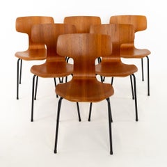 Arne Jacobsen for Fritz Hansen Model 3103 MCM Teak Hammer Dining Chairs, Set of