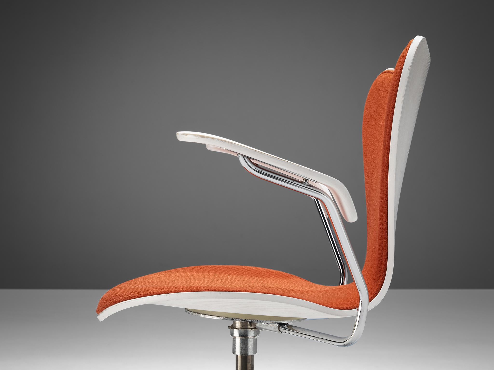 Fabric Arne Jacobsen for Fritz Hansen Office Chair in Red Upholstery  For Sale