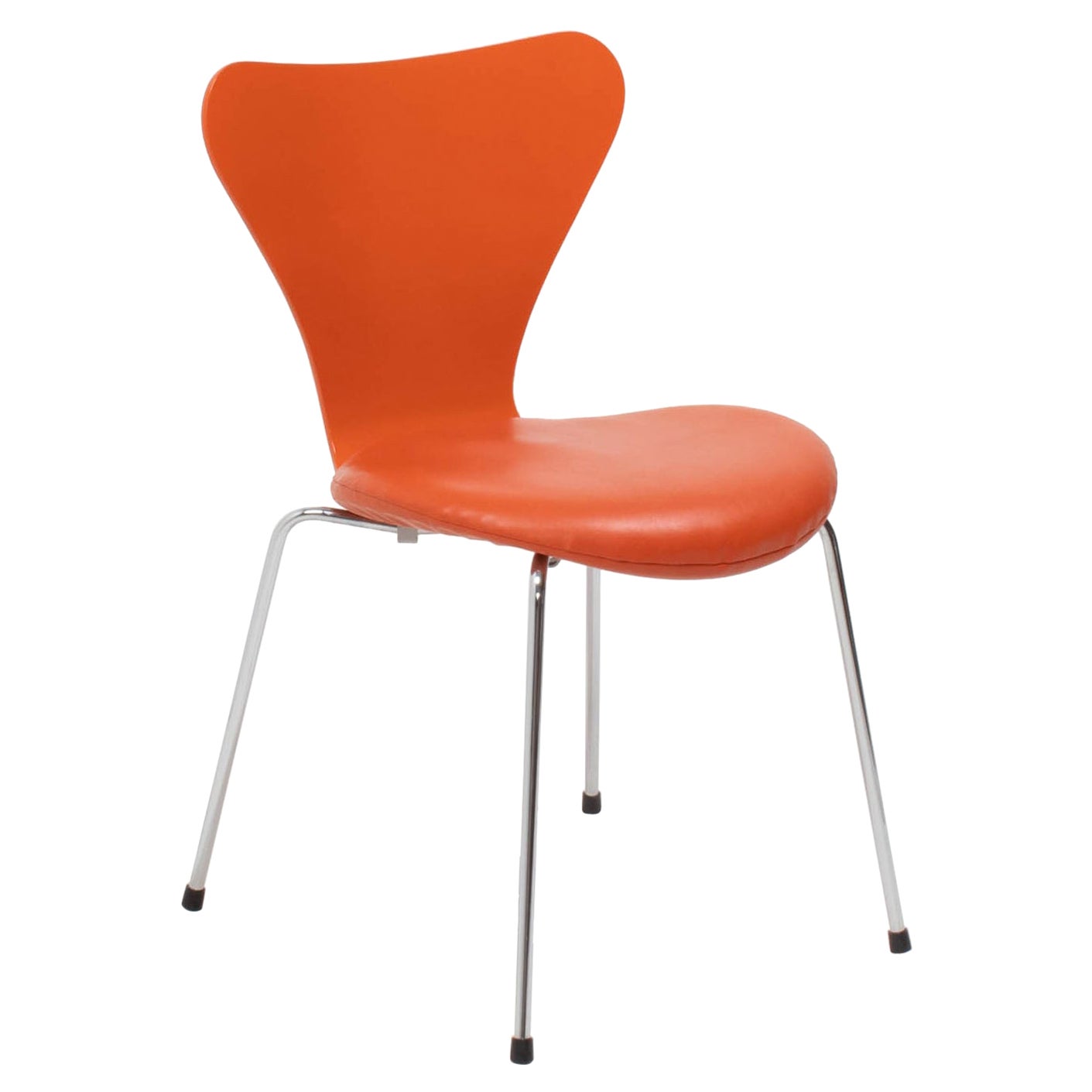 Chaise de salle à manger Series 7 en cuir orange Arne Jacobsen pour Fritz Hansen en vente