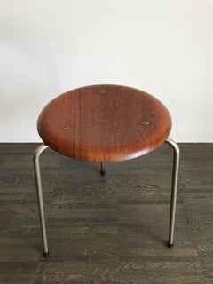 Arne Jacobsen for Fritz Hansen Scandinavian Brass Teak Dot Stool, 1950s