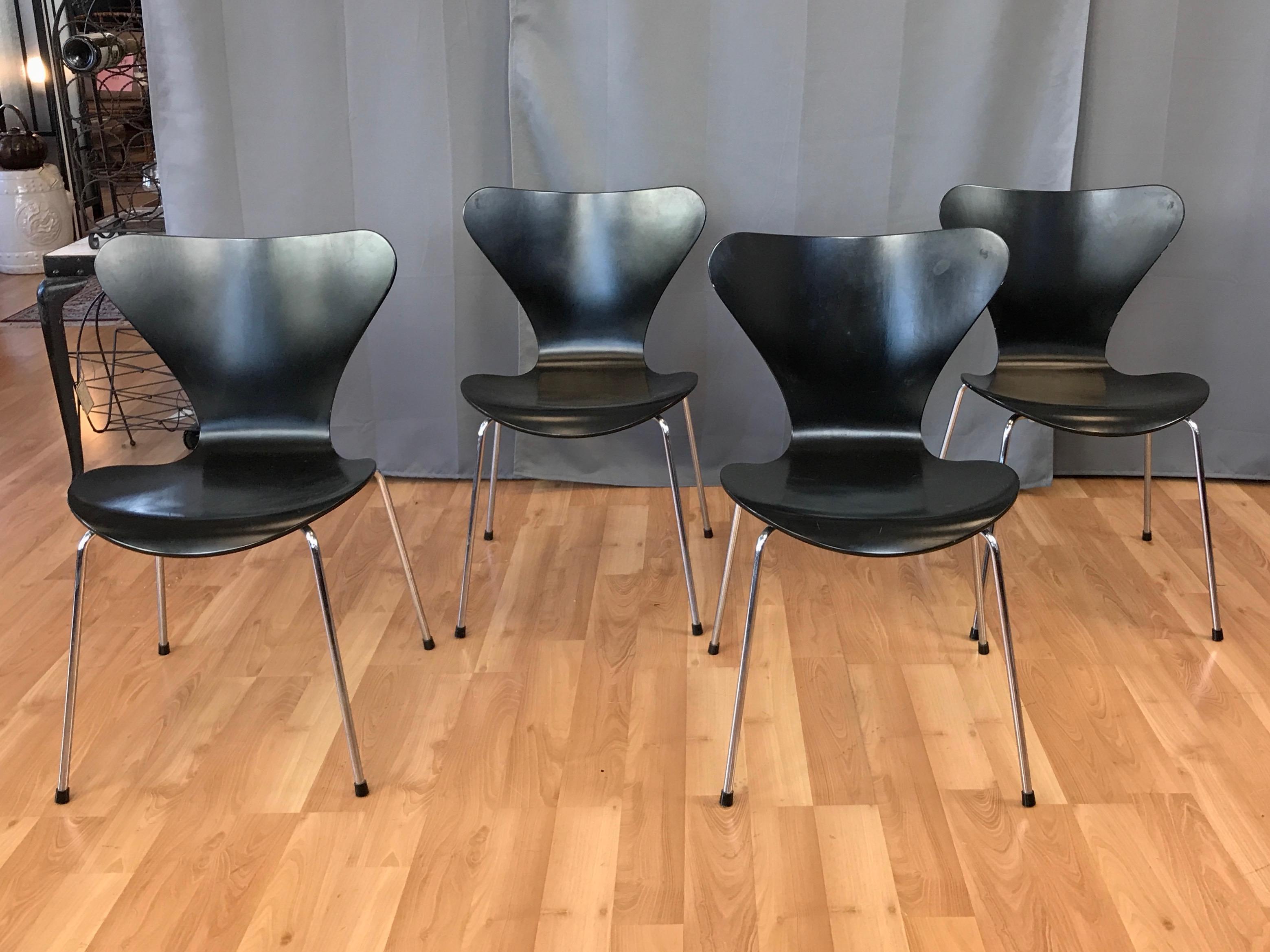 Danish Arne Jacobsen for Fritz Hansen Series 7 Side Chairs, Set of Four
