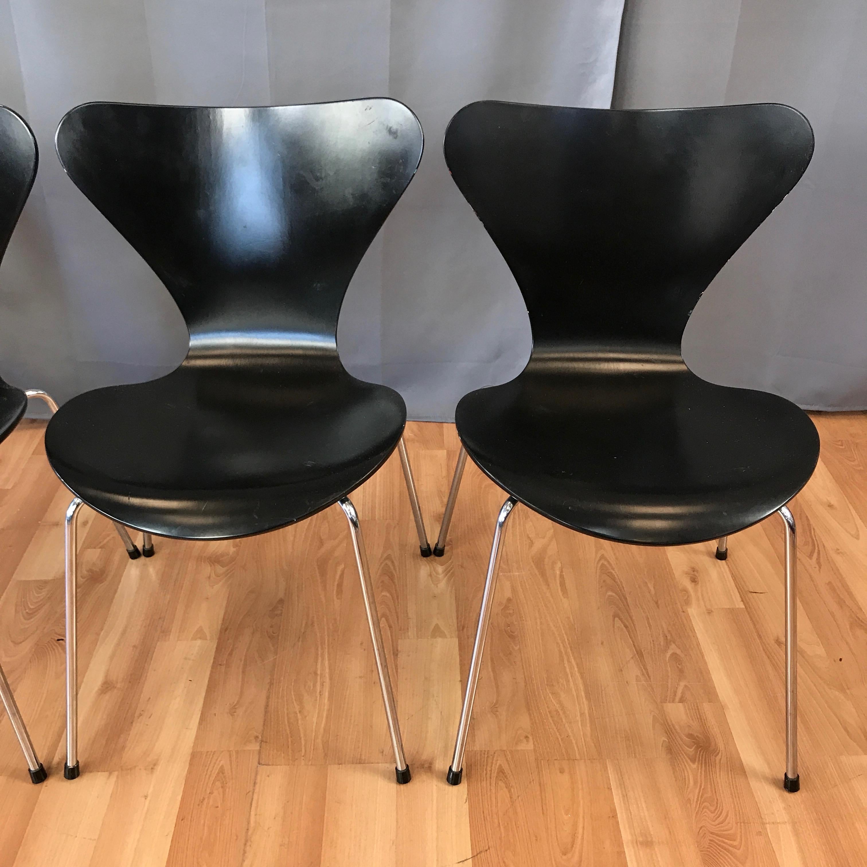 Late 20th Century Arne Jacobsen for Fritz Hansen Series 7 Side Chairs, Set of Four