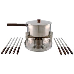 Used Arne Jacobsen for Stelton, "Cylinda Line" Fondue Set in Stainless Steel and Teak