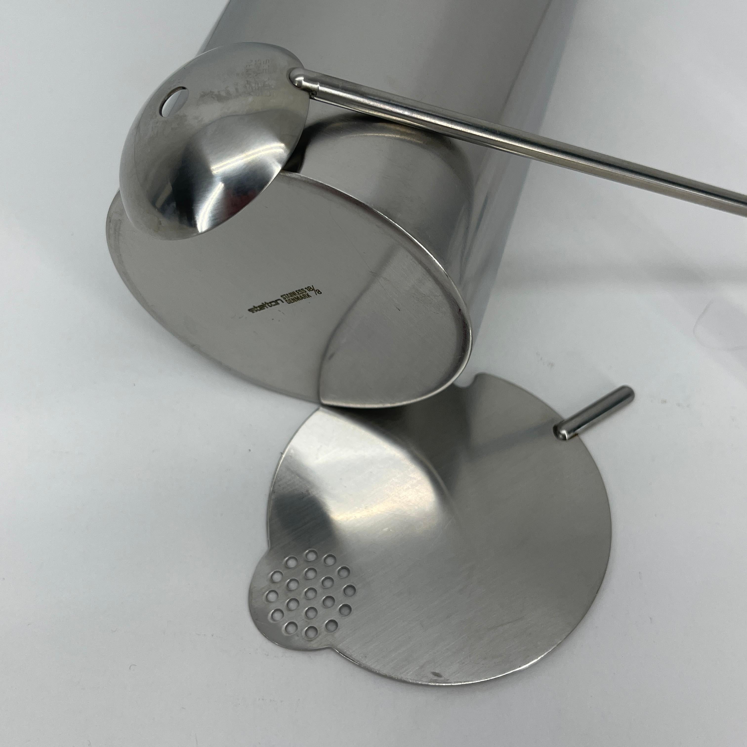 Aluminum Arne Jacobsen for Stelton Mid-Century Modern Cocktail Shaker and Stir Spoon For Sale