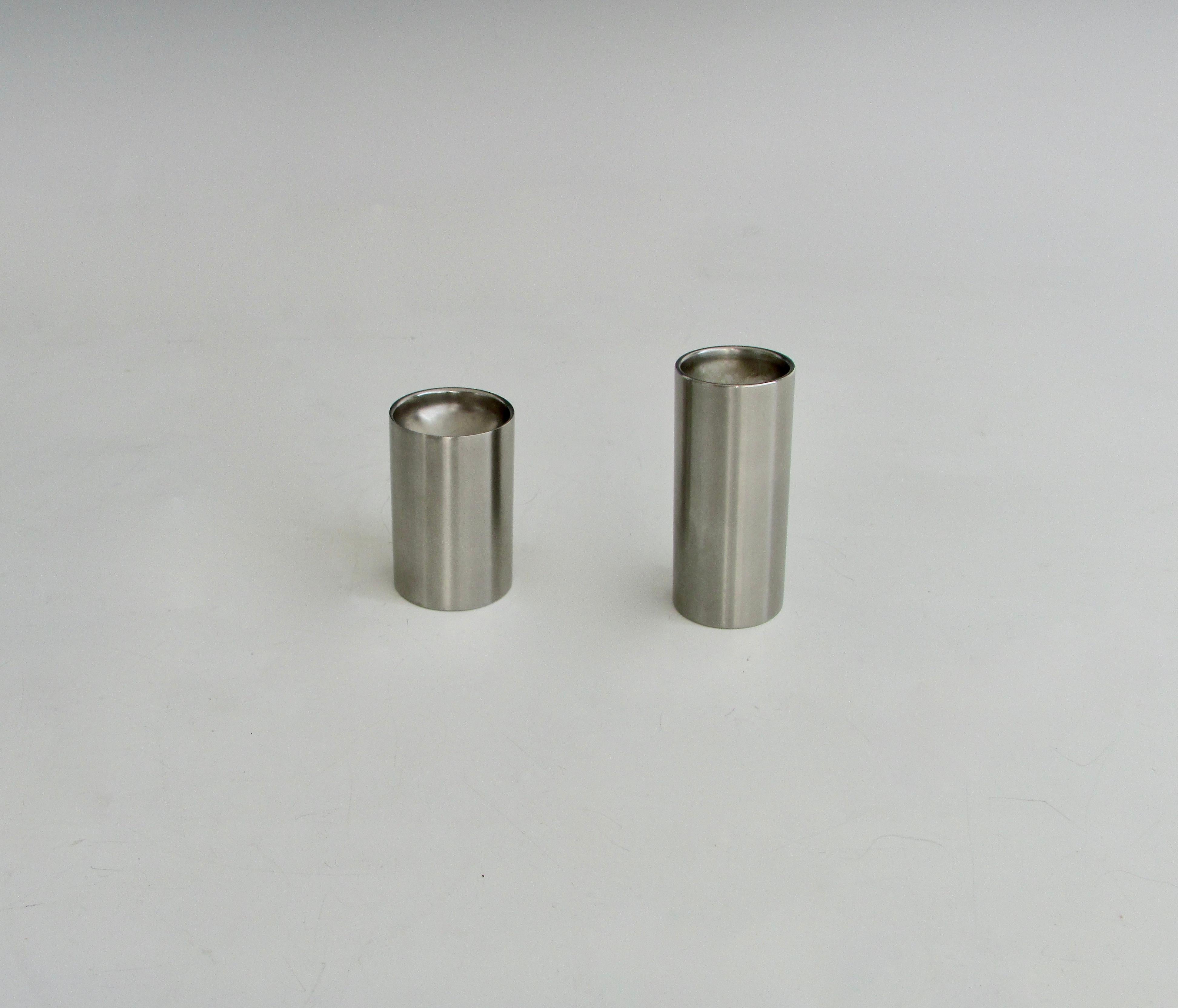 Arne Jacobsen for Stelton Stainless Steel Cylinder Salt Pepper Shakers Denmark 2