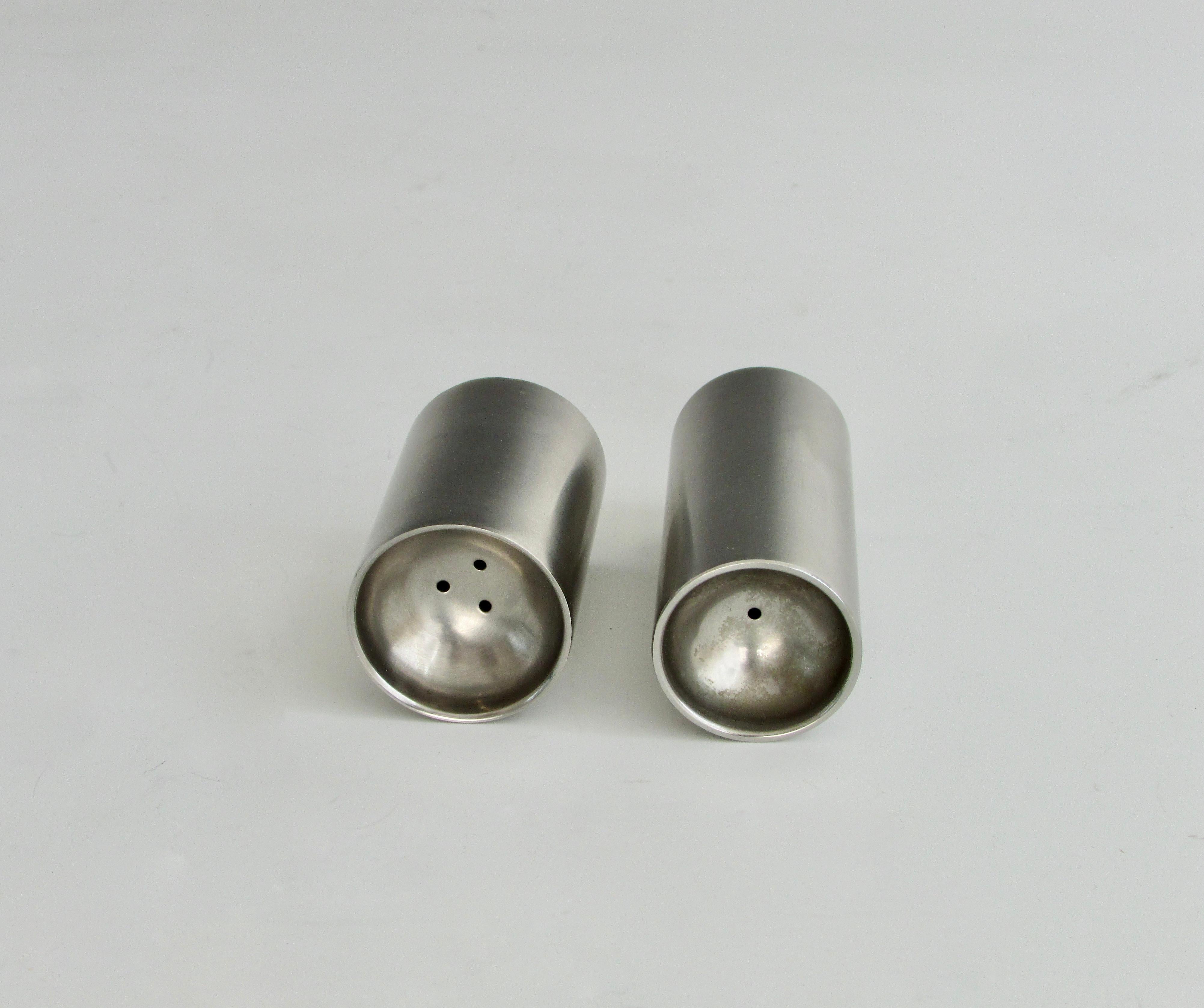 Danish Arne Jacobsen for Stelton Stainless Steel Cylinder Salt Pepper Shakers Denmark