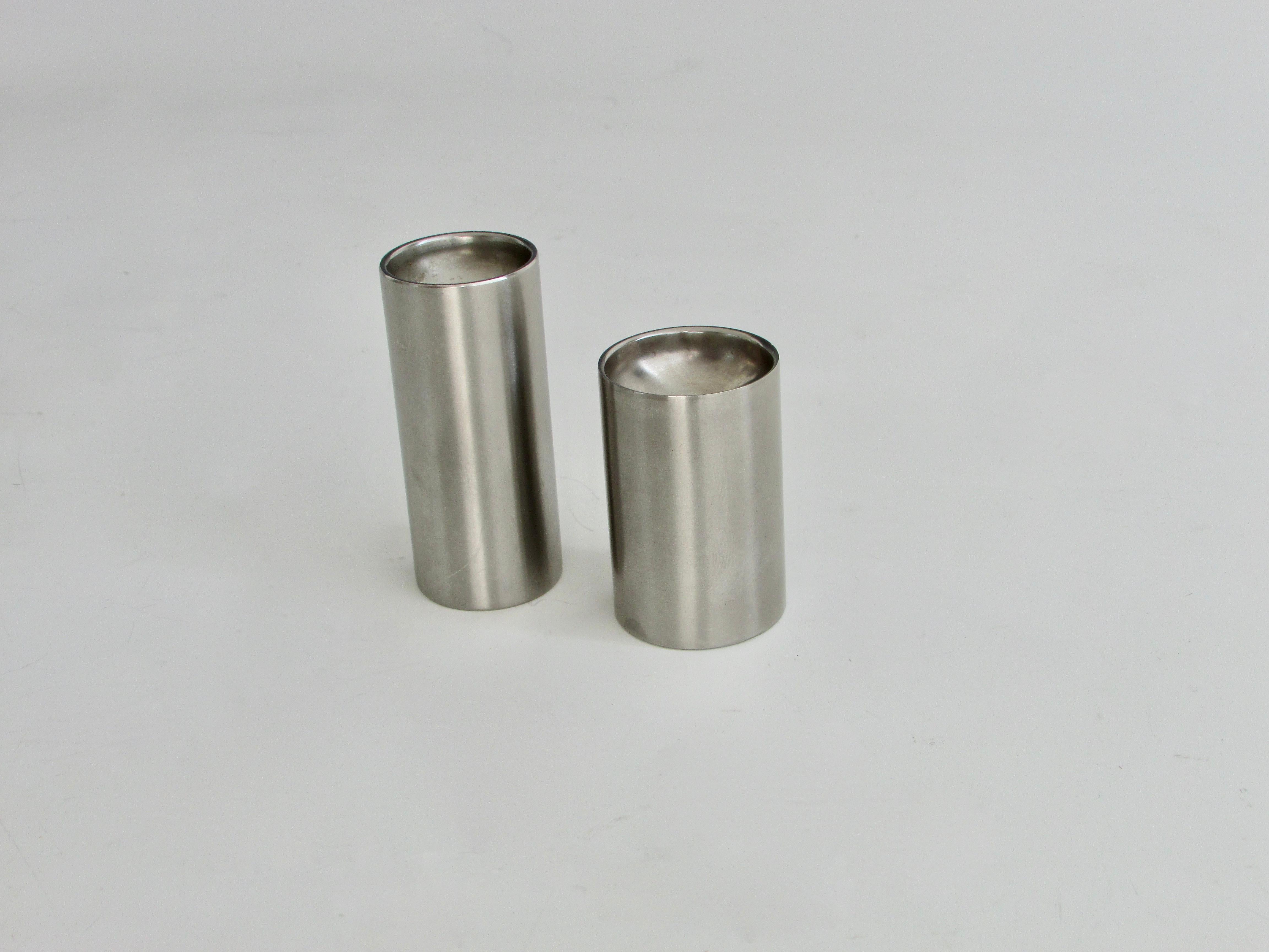 20th Century Arne Jacobsen for Stelton Stainless Steel Cylinder Salt Pepper Shakers Denmark