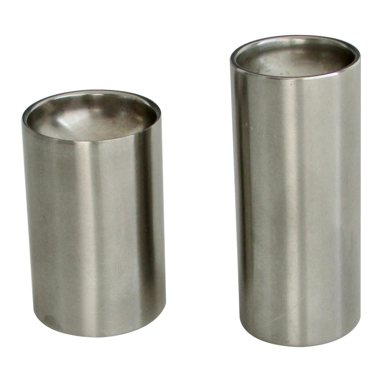 Arne Jacobsen for Stelton Stainless Steel Cylinder Salt Pepper Shakers Denmark