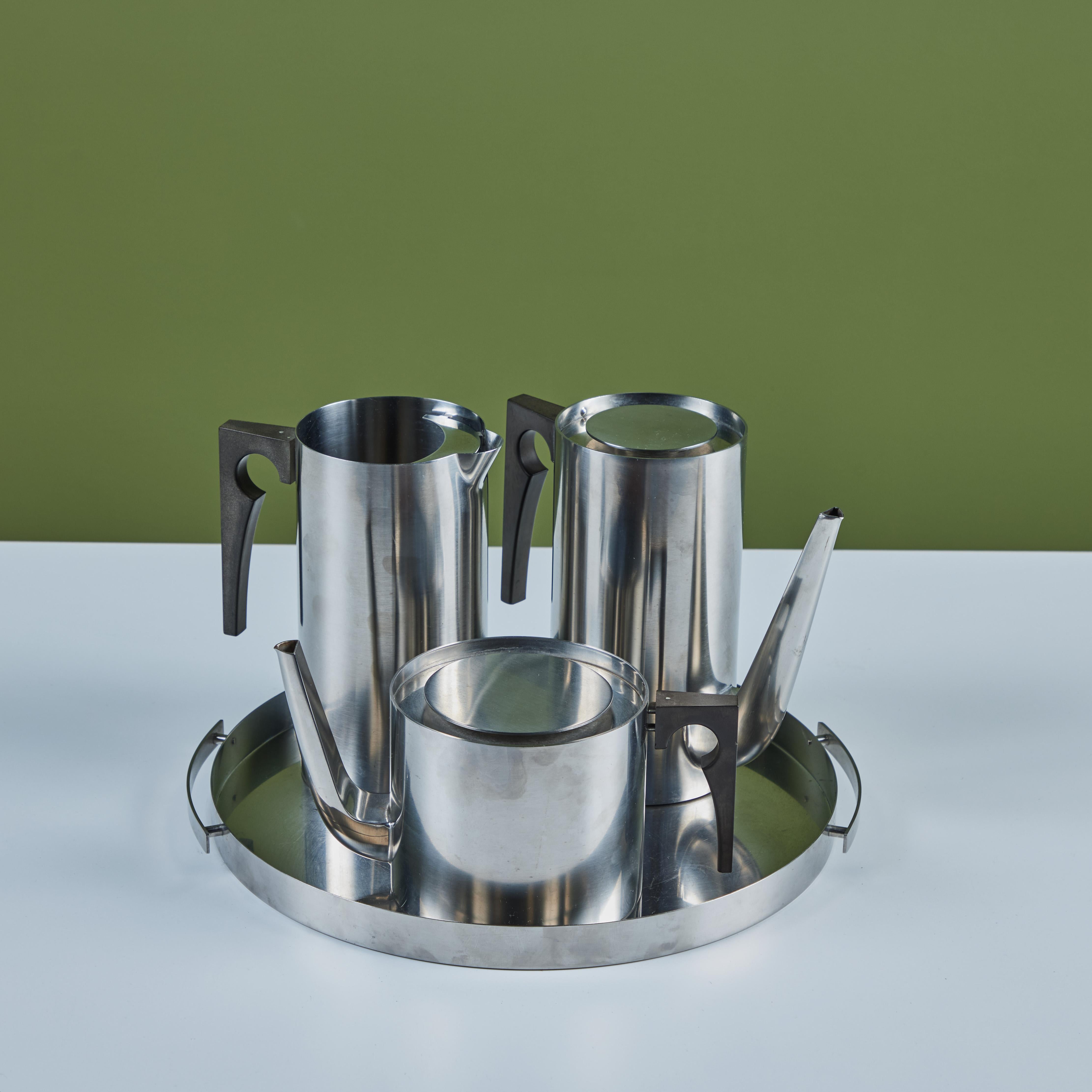 Mid-Century Modern Arne Jacobsen Four Piece Stainless Steel Danish Coffee/Tea Set for Stelton For Sale