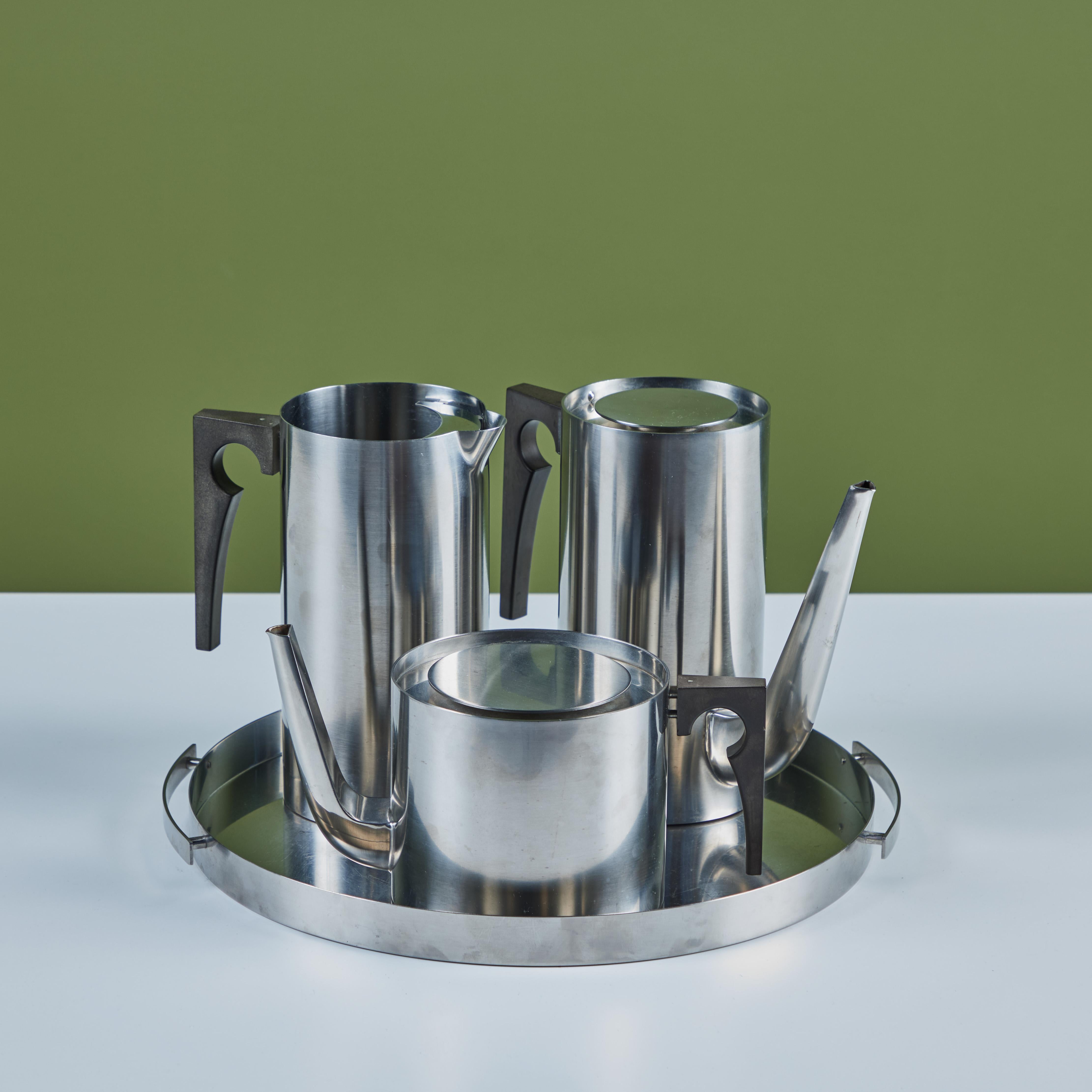 Arne Jacobsen Four Piece Stainless Steel Danish Coffee/Tea Set for Stelton In Good Condition For Sale In Los Angeles, CA
