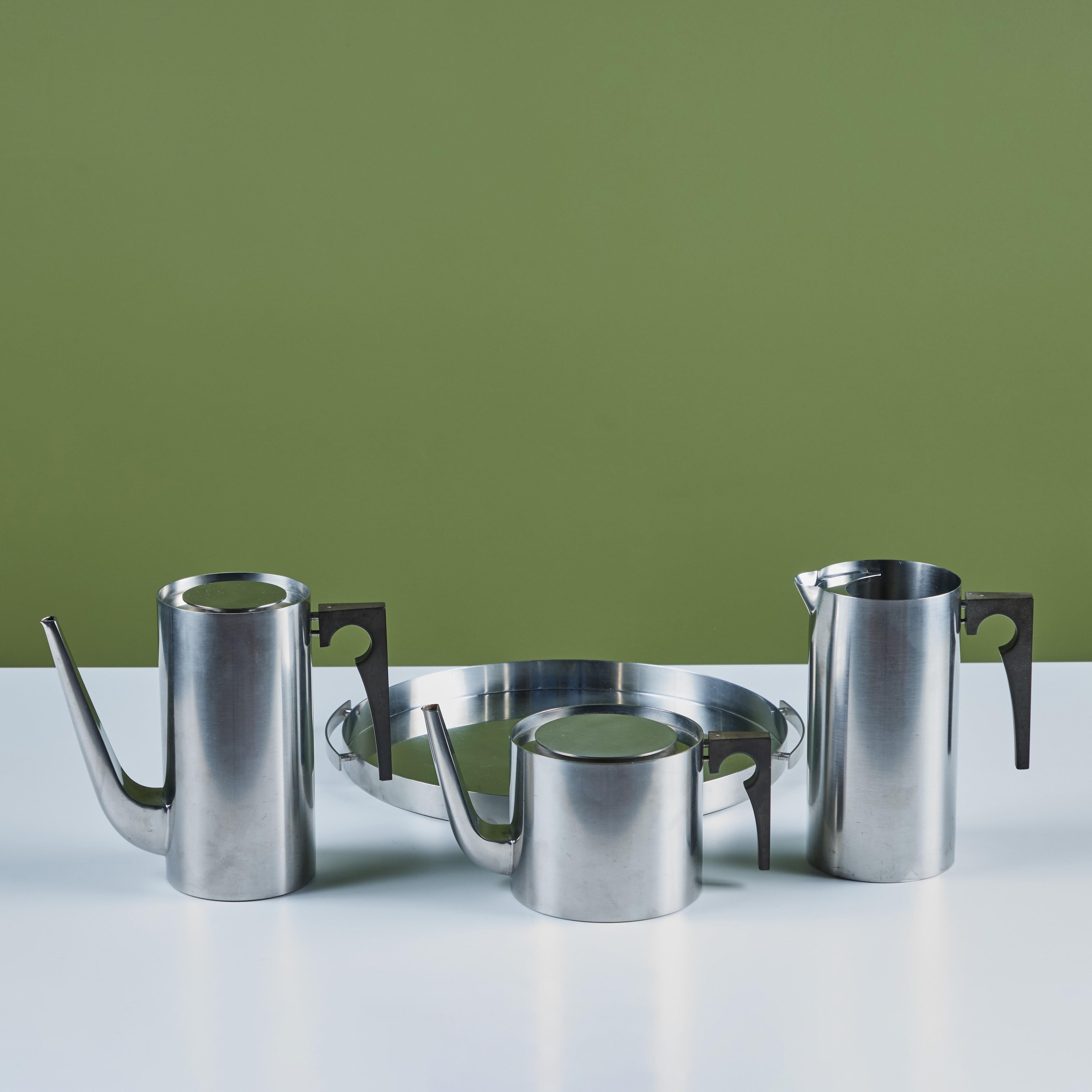 Arne Jacobsen Four Piece Stainless Steel Danish Coffee/Tea Set for Stelton For Sale 1