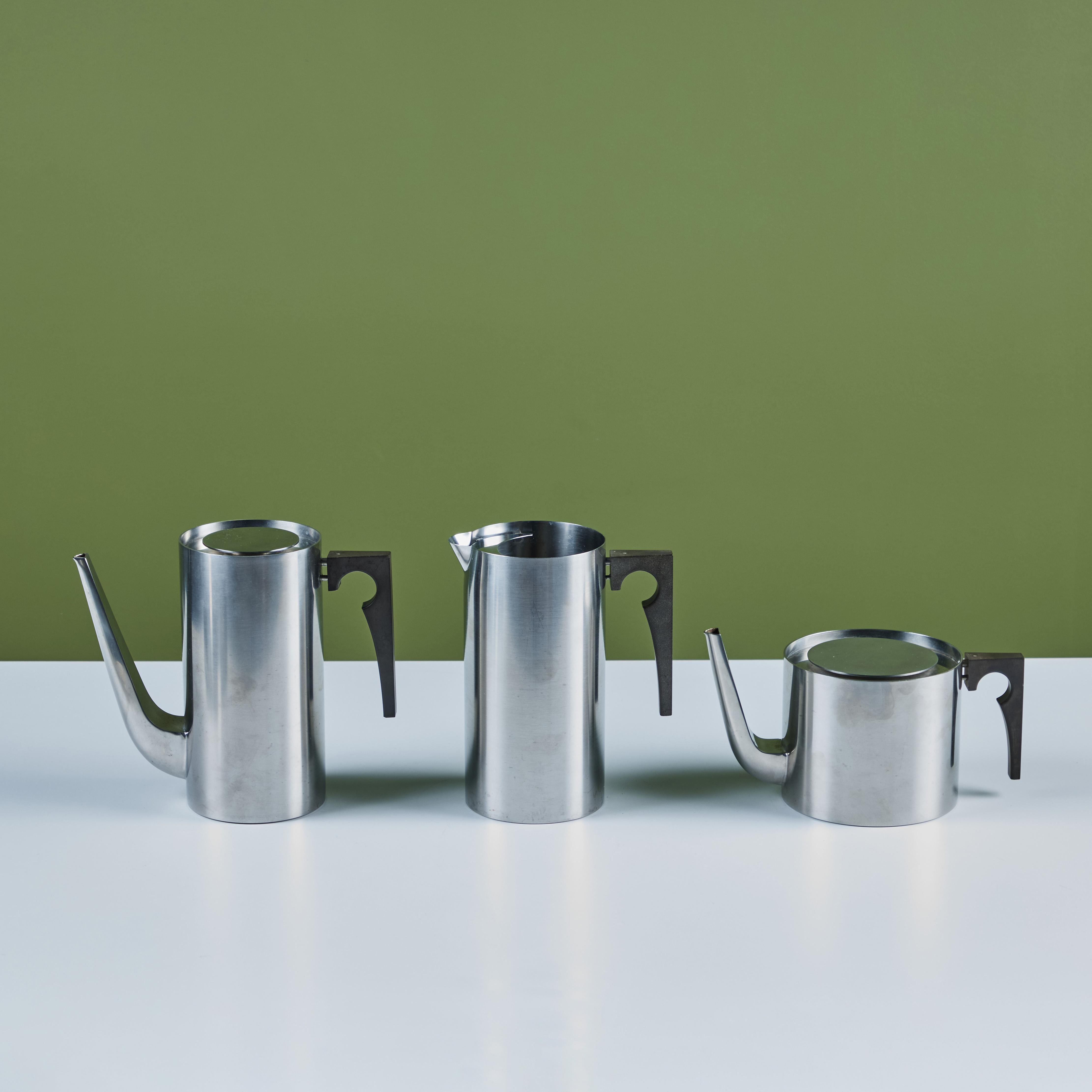 Arne Jacobsen Four Piece Stainless Steel Danish Coffee/Tea Set for Stelton For Sale 2
