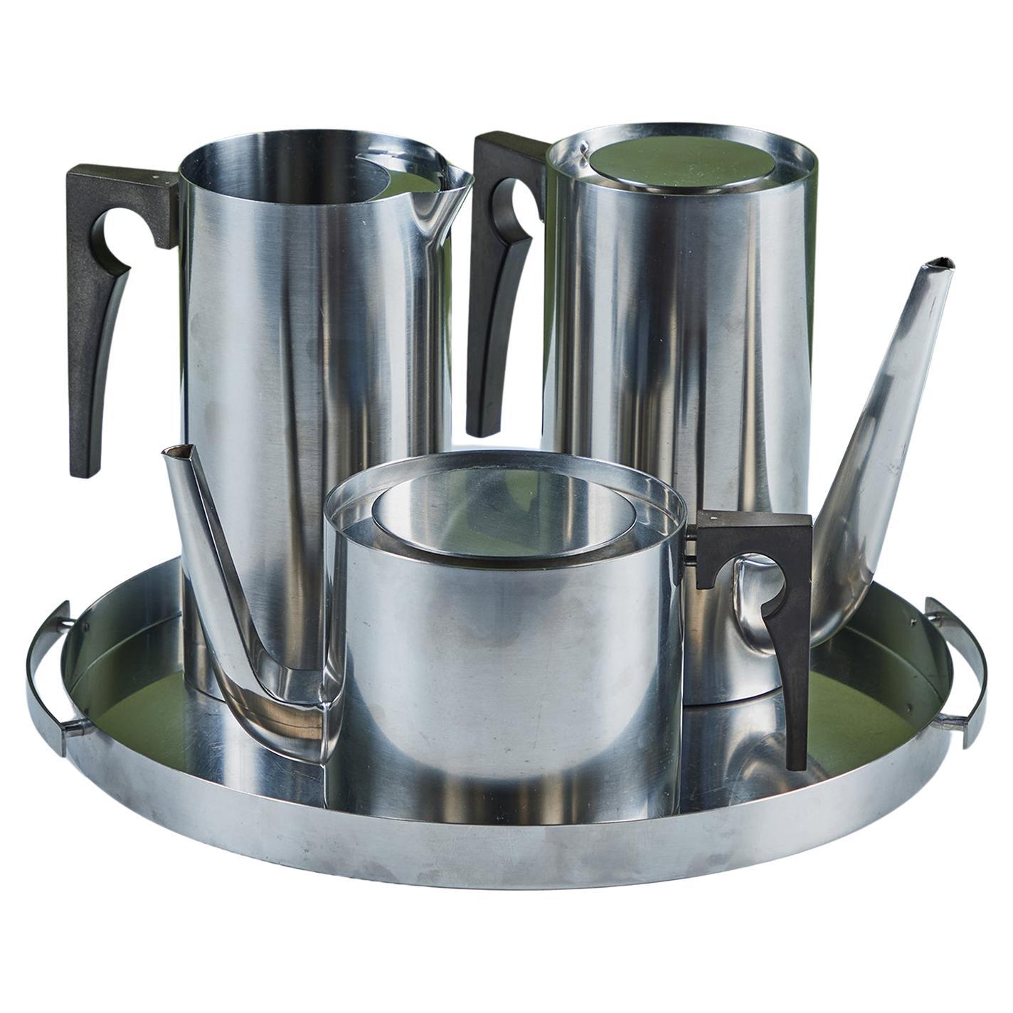 Arne Jacobsen Four Piece Stainless Steel Danish Coffee/Tea Set for Stelton For Sale