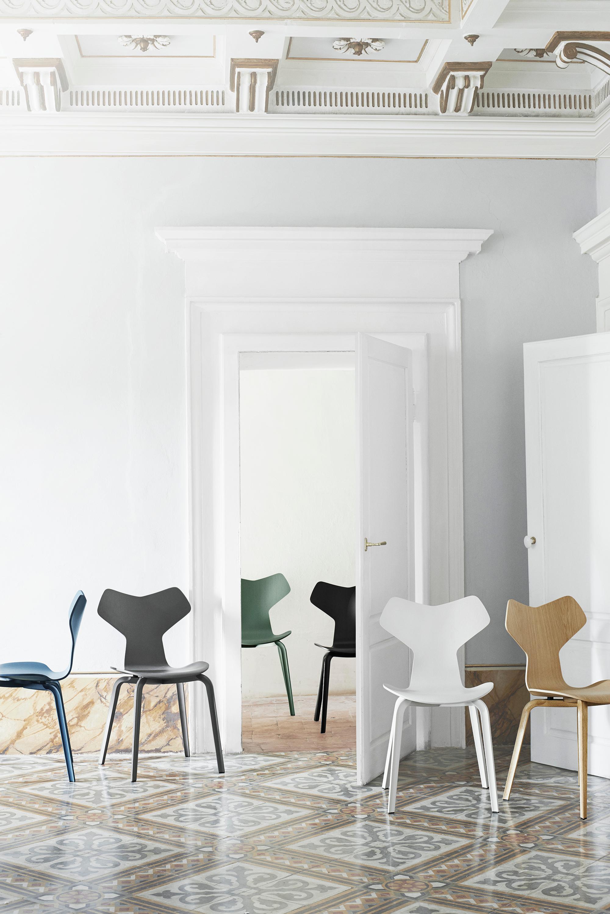 Danish Arne Jacobsen 'Grand Prix' Chair for Fritz Hansen in Partial Leather Upholstery For Sale