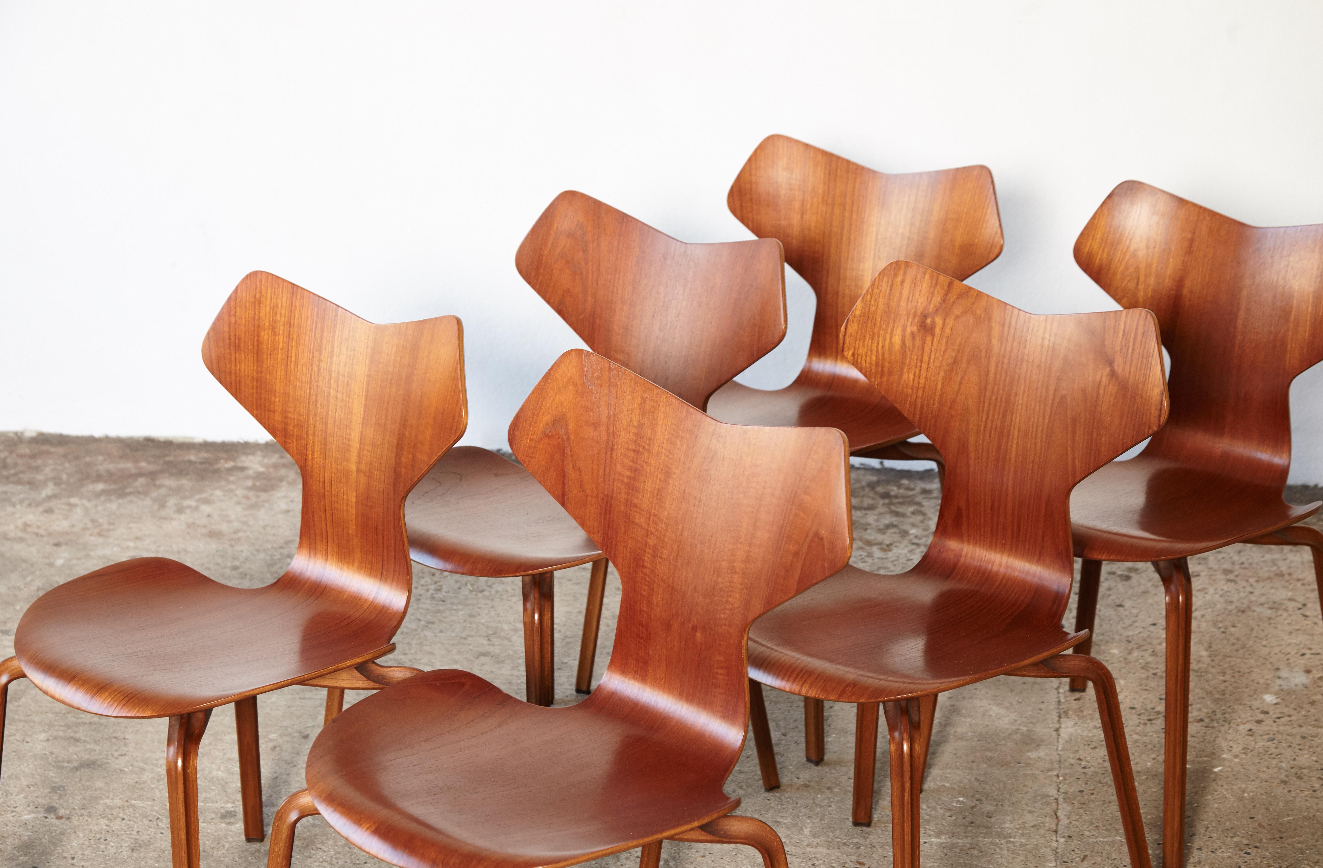 Teak Arne Jacobsen Grand Prix Chairs, Fritz Hansen, Denmark, 1960s