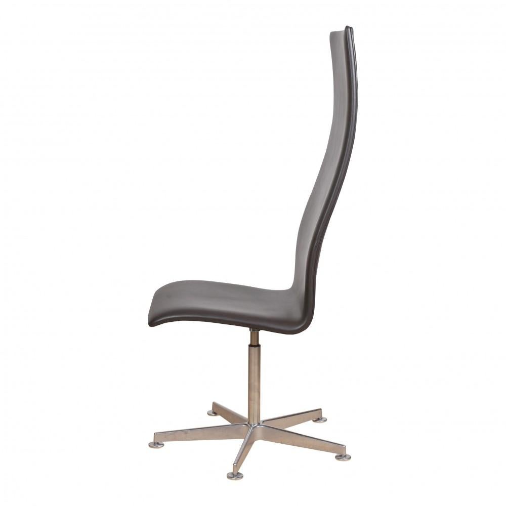 Scandinavian Modern Arne Jacobsen High Oxford office chair with dark brown leather