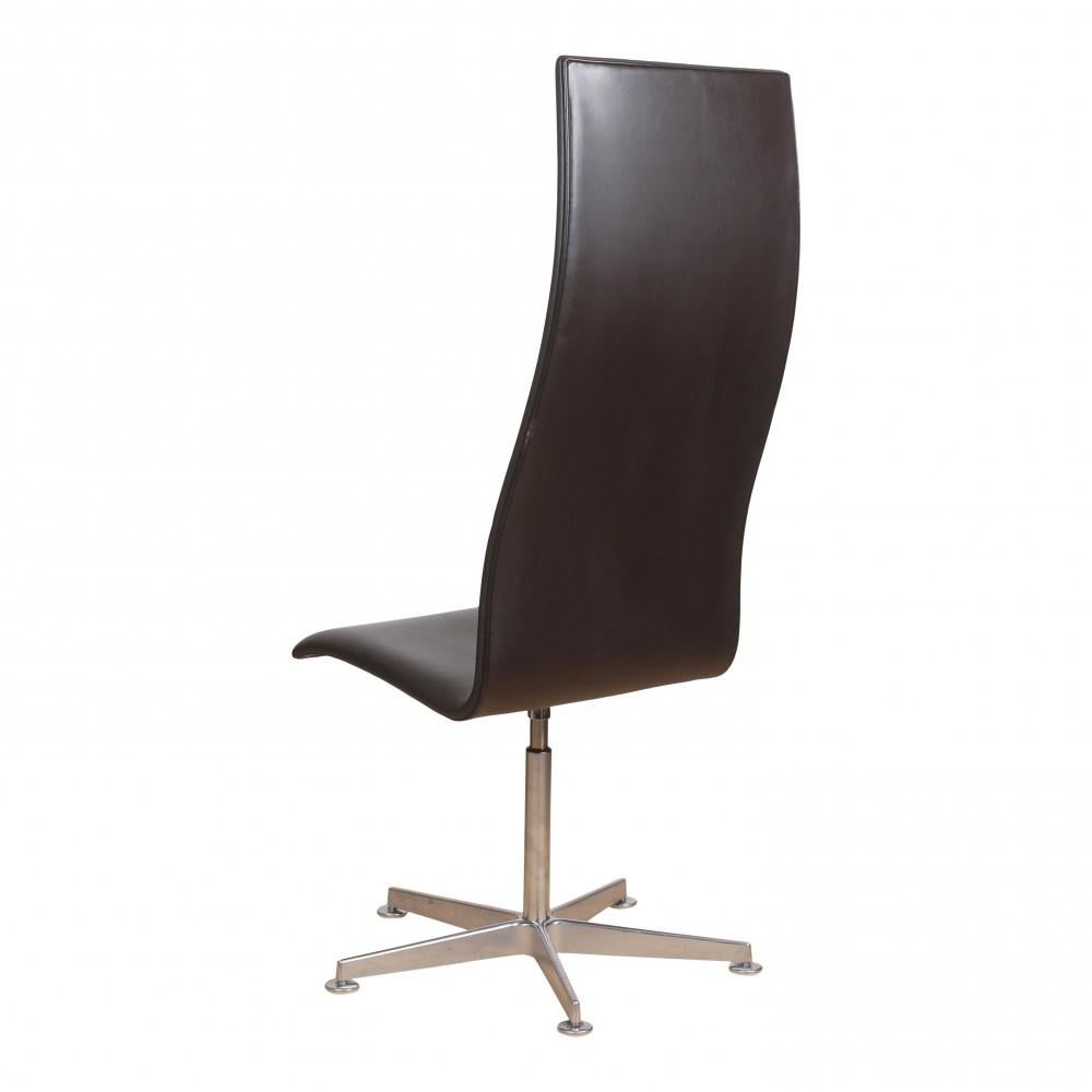 Danish Arne Jacobsen High Oxford office chair with dark brown leather