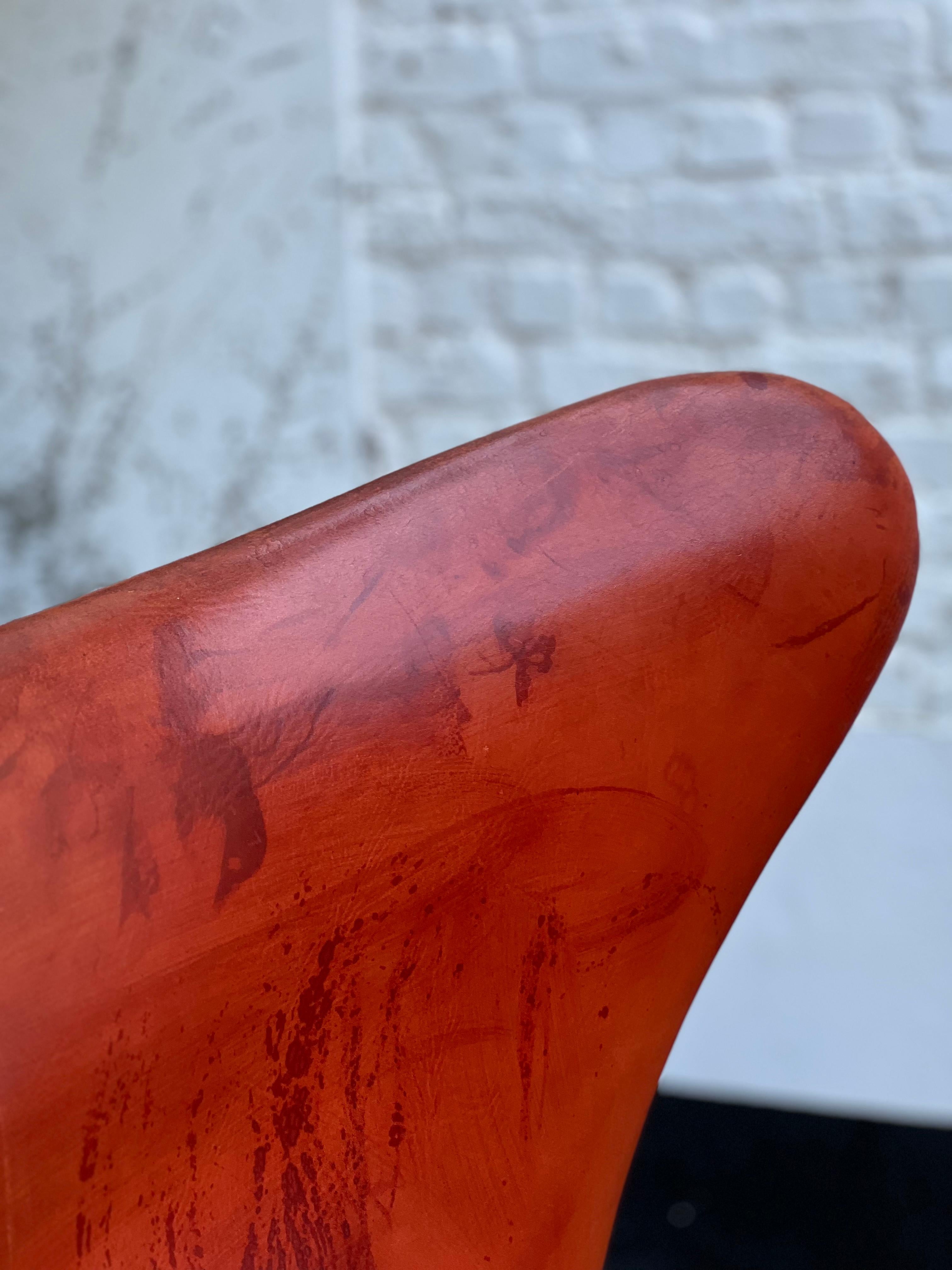Aluminium Arne Jacobsen fauteuil œuf emblématique en cuir cognac, début des années 60, Fritz Hansen en vente