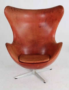 Arne Jacobsen fauteuil œuf emblématique en cuir cognac du début des années 60 Original Fritz Hansen