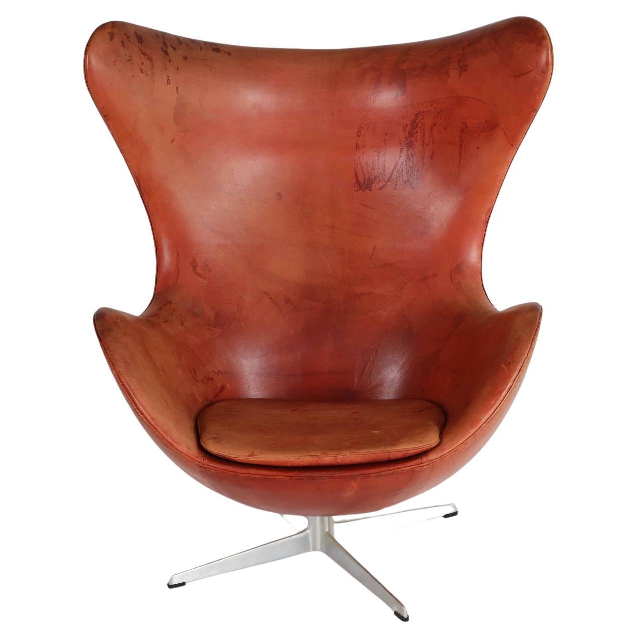Arne Jacobsen Iconic Egg Chair Cognac Leather Early 60s Original Fritz Hansen